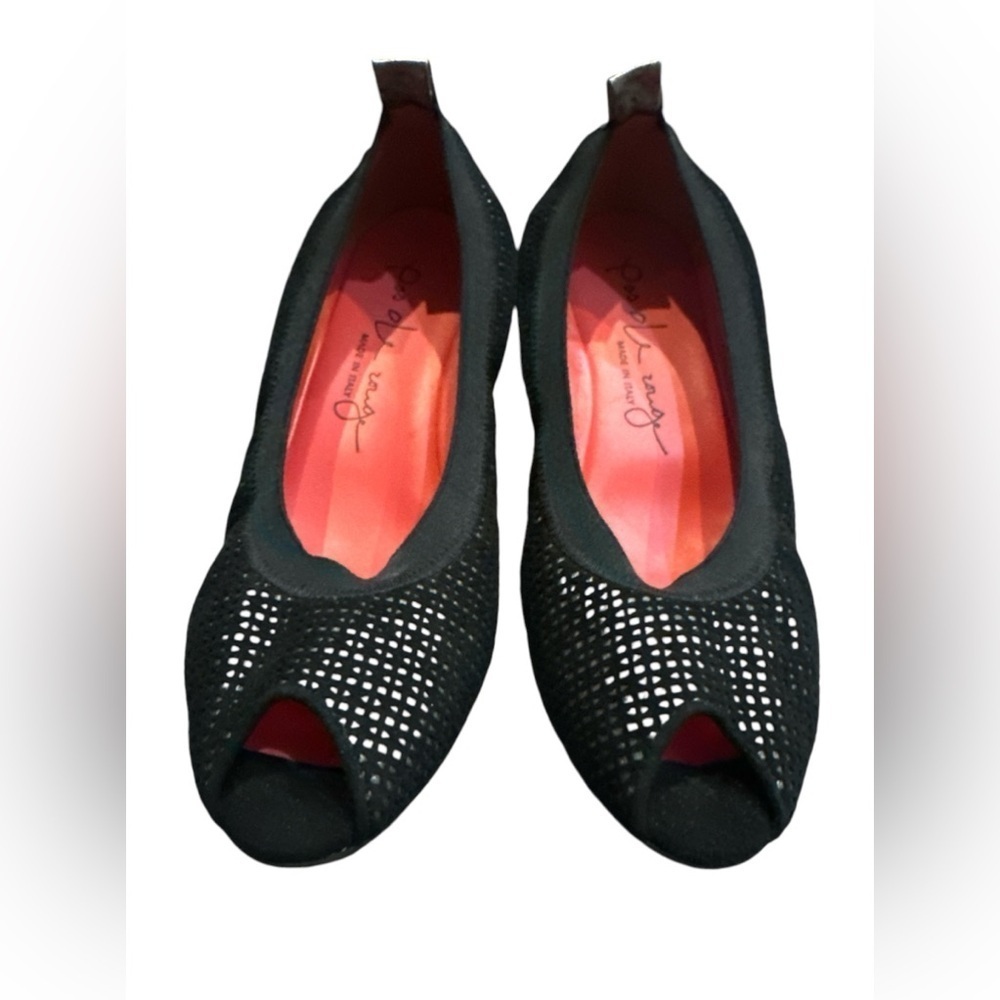 Pas De Rouge Women's Shoes‎ Peep Toe Wedges black nubuck suede leather 38 1/2